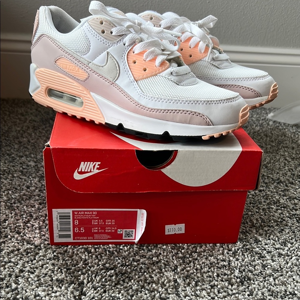 Nike Air Max 90 Sneakers in White and Peach